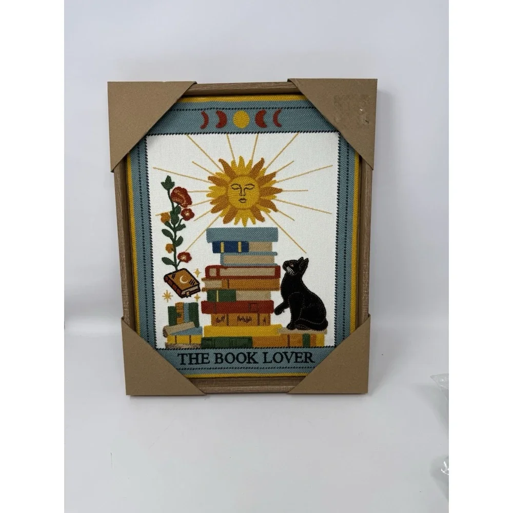 BP Home Textile Embroidery Woven Wall Art Tarot Card The Book Lover Black Cat